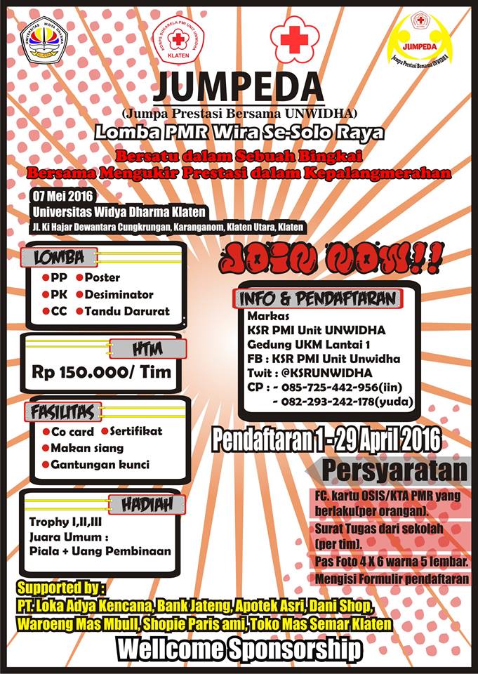 Ikuti dan meriahkan JUMPEDA ( Jumpa Prestasi Bersama UNWIDHA) 7 mei 2016 di Universitas Widya Dharam Klaten