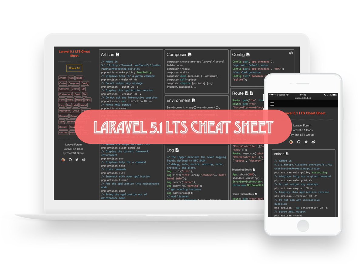 LearningLaravel's tweet image. Here is one of the best Laravel 5 Cheat Sheets!
bit.ly/lcheatsheet
#laravel #php #angularjs #jquery #ajax #js