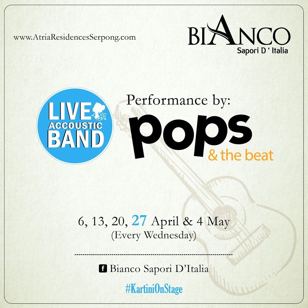 Hari kami akan main di Bianco Sapori D'Italia, <a href="/atriaresidences/">Atria Residences Gading Serpong</a> Gading Serpong jam 20.00-22.30! Sampai jumpa 💃