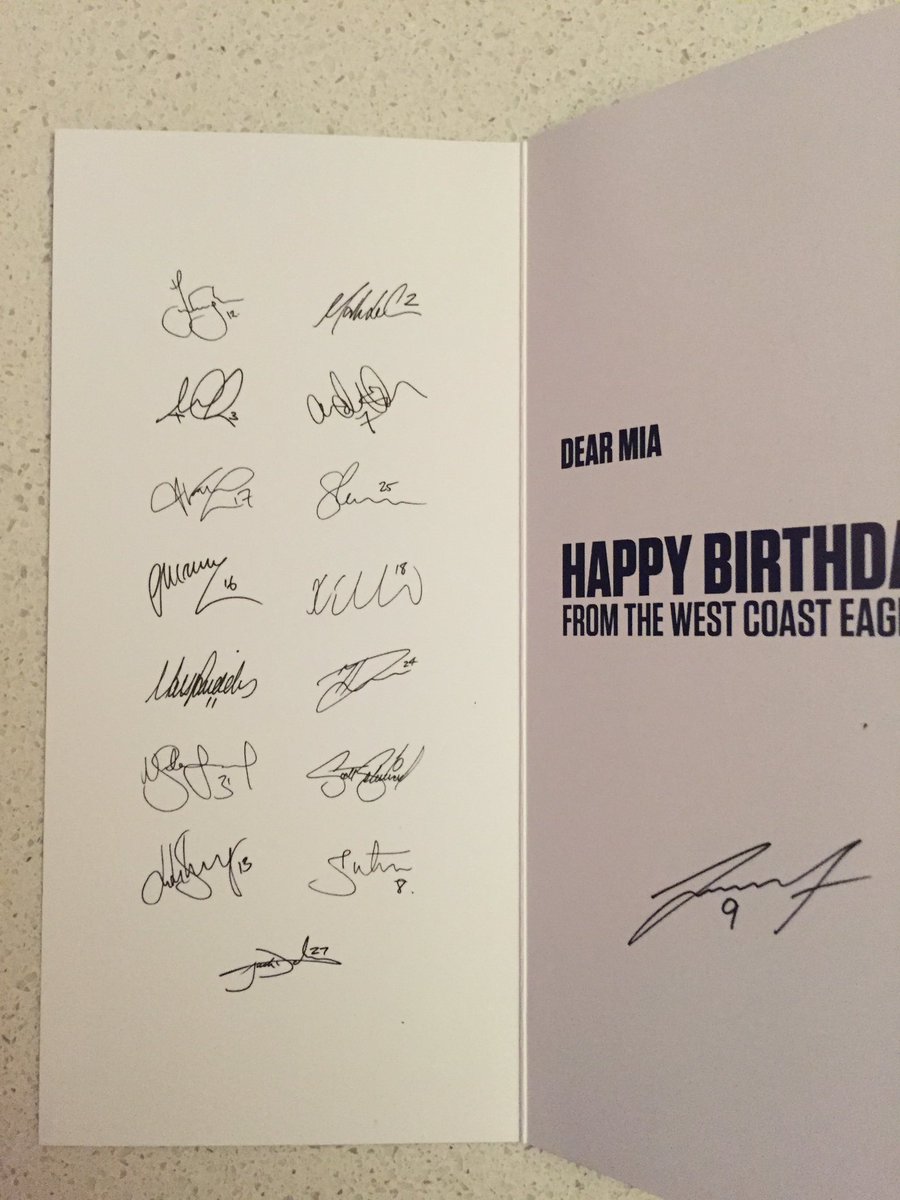 BradGeere's tweet photo. @WestCoastEagles Thks for my daughters bday card but you may need to get some new ones made. Selwood, Rosa &amp; Waters? https://t.co/ZKfJjhdWEd