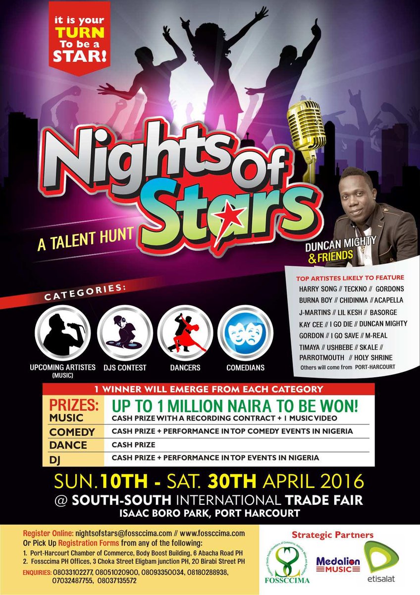 TheNerveAfrica's tweet photo. #FOSSCCIMA_Live #NightofStars would feature #NigerDelta finest: Harry Song, Techno, Gordon and more
@Fossccima_Info https://t.co/qbGXHhRLOO