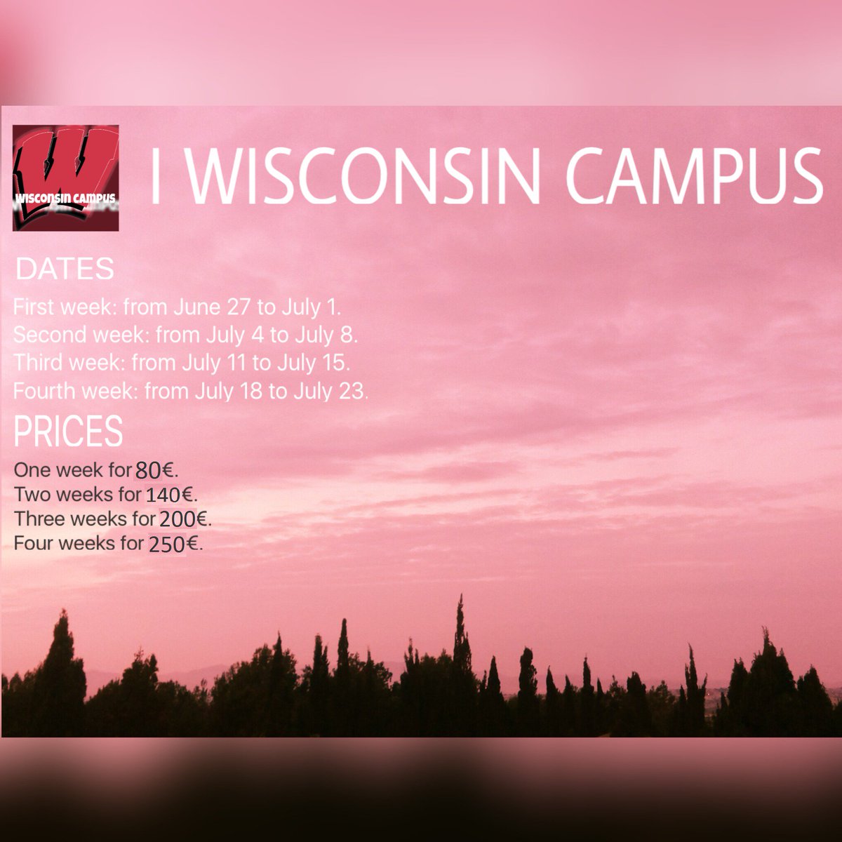 WisconsinCampus's tweet photo. We feel it, have changed the prices of the different weeks. You can see the updates later. https://t.co/uBLqmYAXN8