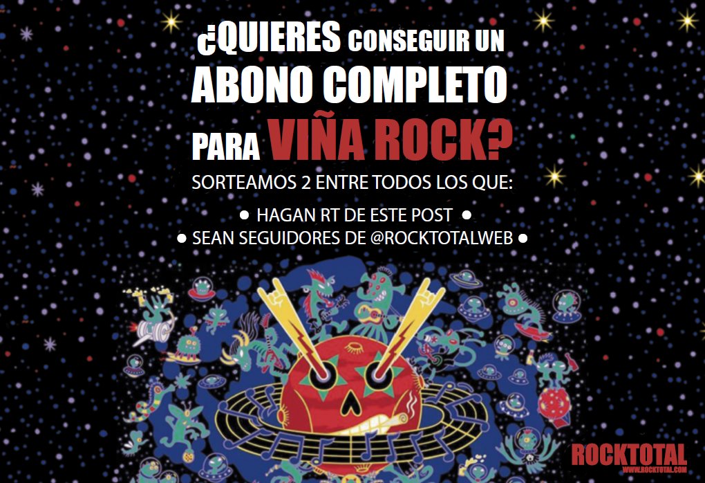 RockTotalweb's tweet photo. Se acerca @VinaRockOficial y te damos la oportunidad de conseguir abonos. ¡RT del post y suerte! #VinaRock2016 https://t.co/6z4Kl4Khbl