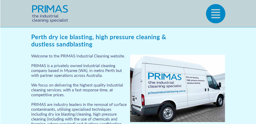 primas_cleaning's tweet photo. Newly refreshed website from PRIMAS. https://t.co/rIr8xML1Gr #dryiceblasting #highpressurecleaning #perth #wa https://t.co/cdXc3NtxdT