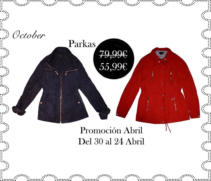 OCTOBERMODA's tweet photo. Para los días de lluvia, hazte con una parka. 
Antes 79,99€ ; Ahora 55,99€. 
Promoción válida hasta el 24 de Abril. https://t.co/kOJ46ZMsQM