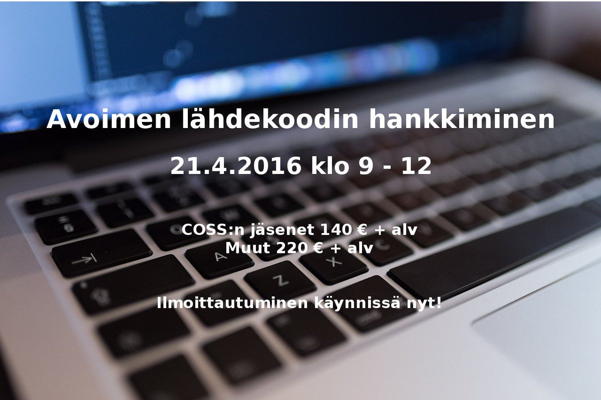 cossfi's tweet photo. Ilmoittaudu mukaan Avoimen lähdekoodin hankinta -koulutukseen https://t.co/Bm1l7u006R #opensource #business #JIT2015 https://t.co/9tNoCnwNbt