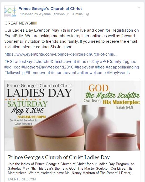 PG_CoC's tweet photo. #Register NOW for our #PGLadiesEvent on May 7th. #PGLadiesDay #churchofChrist #acappellasinging #FREEevent #PGCounty https://t.co/tkL2C9eyzx