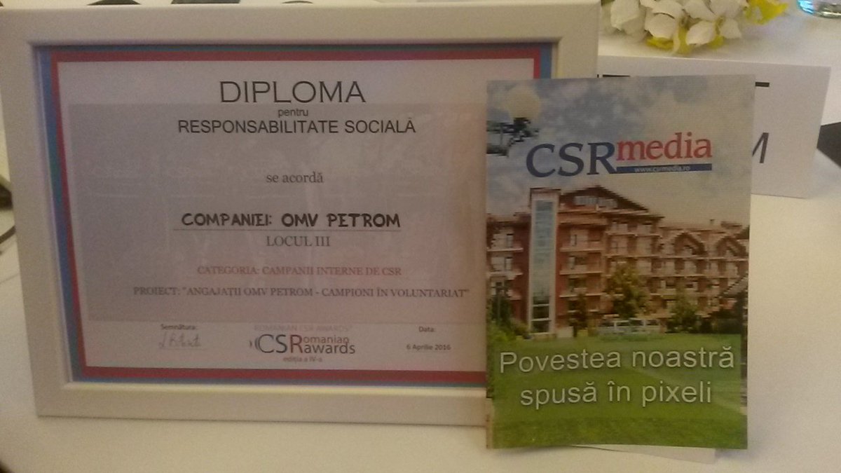 taraluiandrei's tweet photo. Eforturile de voluntariat ale angajatilor @OMVPetrom au fost premiate cu locul 3 la categoria Campanii Interne CSR. https://t.co/jIPWpMXdbU