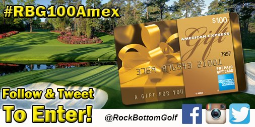 RockBottomGolf's tweet photo. #contest 4/6 Follow RBG &amp; Tweet #RBG100Amex for a chance to win a FREE $100 AMEX gift card! Good luck! https://t.co/Nhj2J4B78v