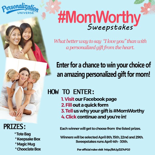 Enter our #MomWorthy #Sweepstakes today & you could win a personalized gift for Mom! bit.ly/227cFOJ