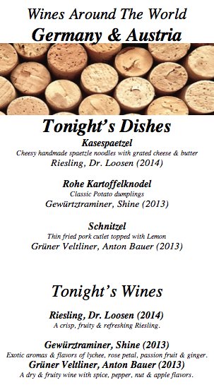 Tonight at <a href="/VAThePalisades/">The Palisades</a> Wine Around the World menu features Germany &amp; Austria