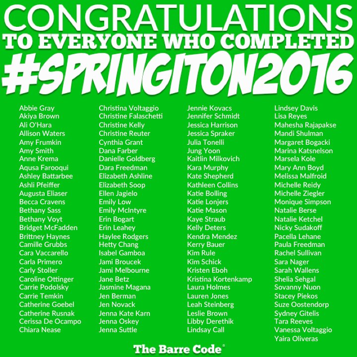 BarreCode_CHI's tweet photo. This AMAZING list of women sweat, shook, and supported one another for 21 days during our #SpringItOn2016 challenge! https://t.co/7SBAqMQWZg