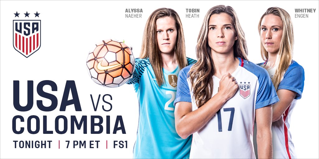 USWNT's tweet photo. GAMEDAY. The #RoadToRio continues tonight in East Hartford, Conn.

#USAvCOL
7pm ET
@FS1 https://t.co/GK0PMoBJLf