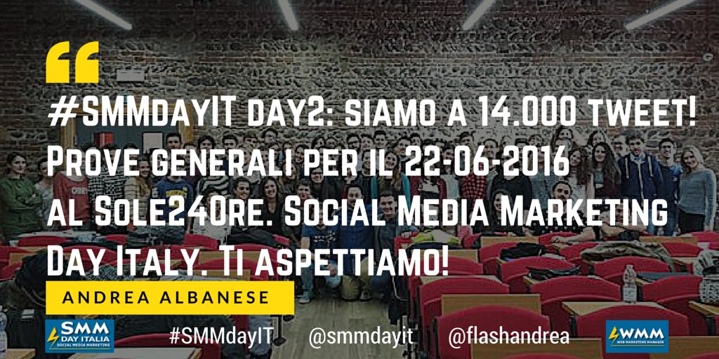 FlashAndrea's tweet photo. #SMMdayIT Day2 - 14.000 Tweet :-) 22-06-2016 al Sole24Ore 'Social Media Marketing Day Italy' https://t.co/hxY2yaiNMz https://t.co/HjQ2fP70CL