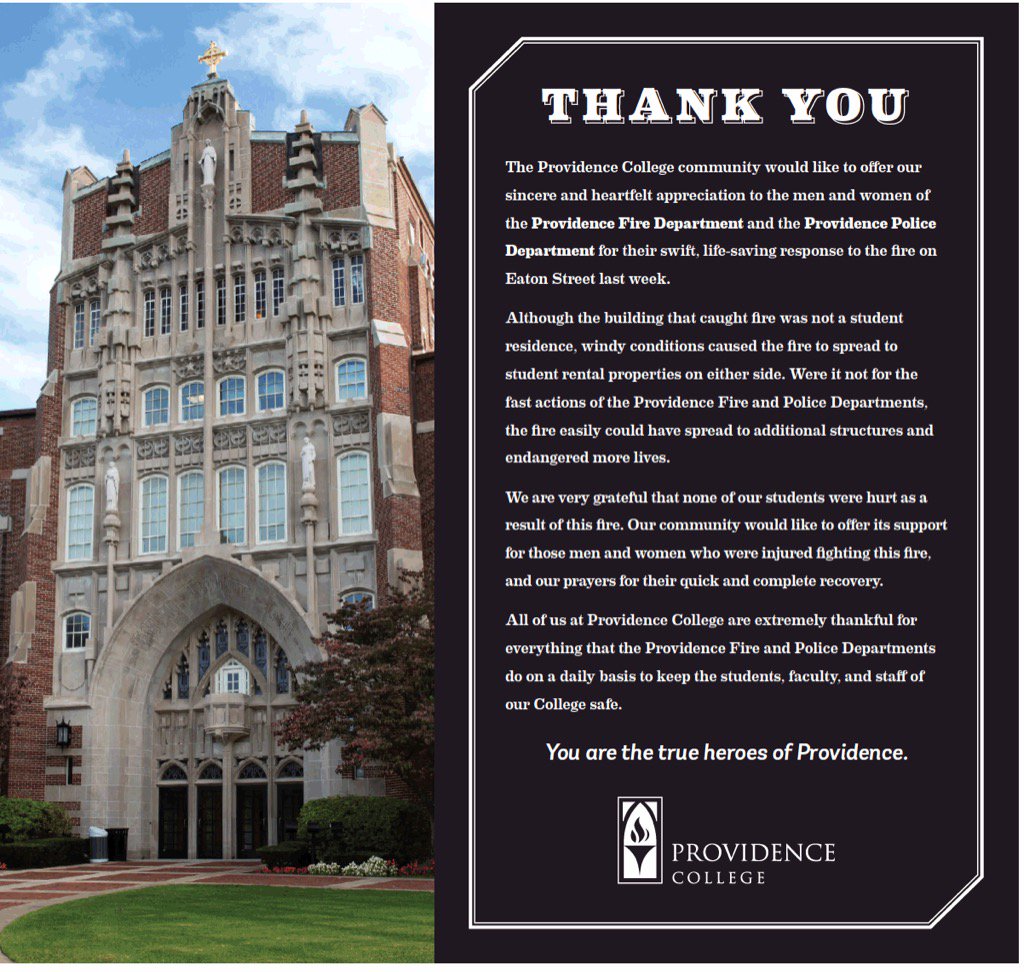 ProvFirefighter's tweet photo. Thank you, @providencecol https://t.co/mDdkwbXjW0