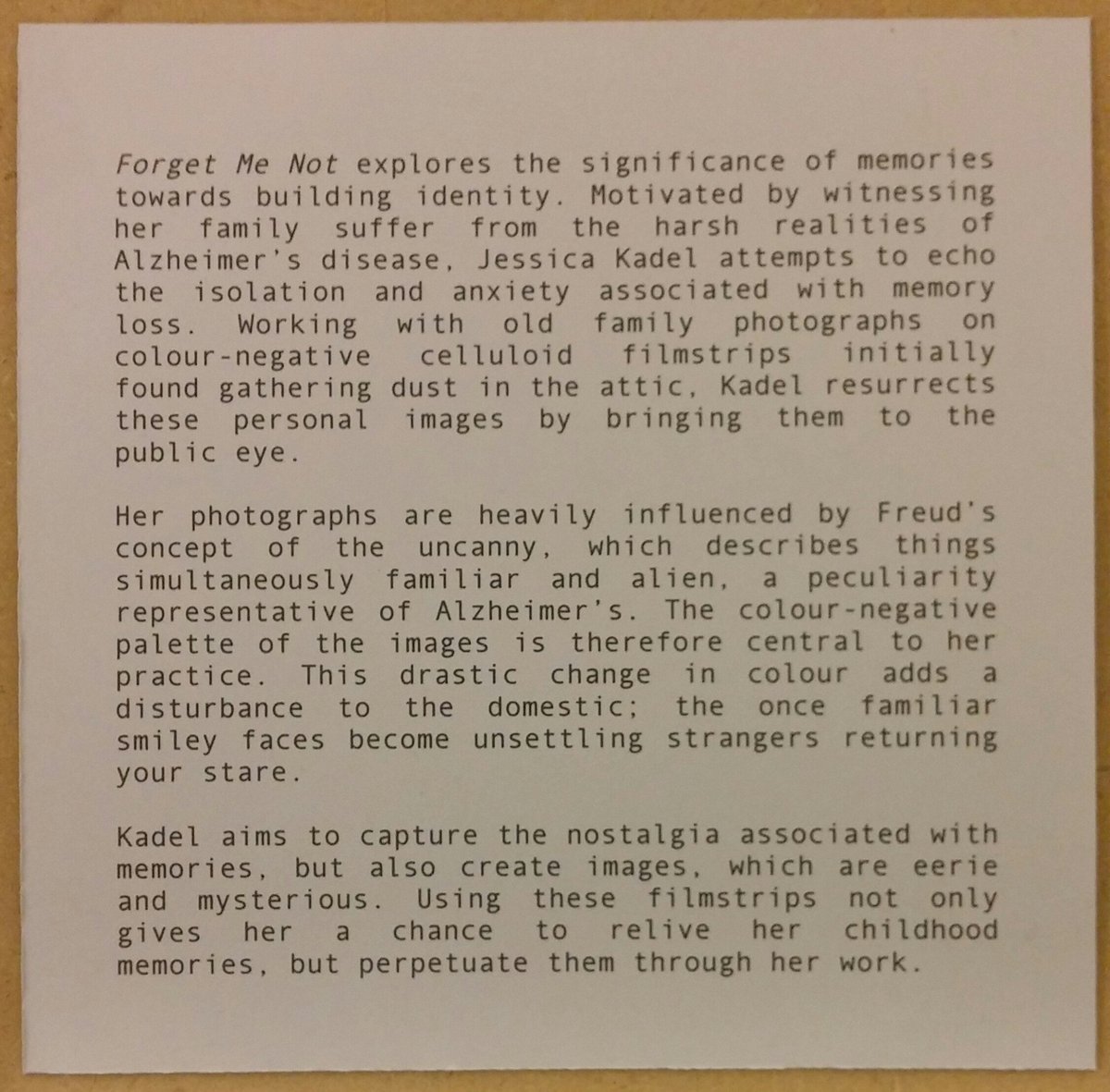 Remember_Art's tweet photo. FORGET ME NOT by Jessica Kadel. Showing as part of #RememberExhibition @_Unit10. Opening tonight. https://t.co/wl0T4nNNE2