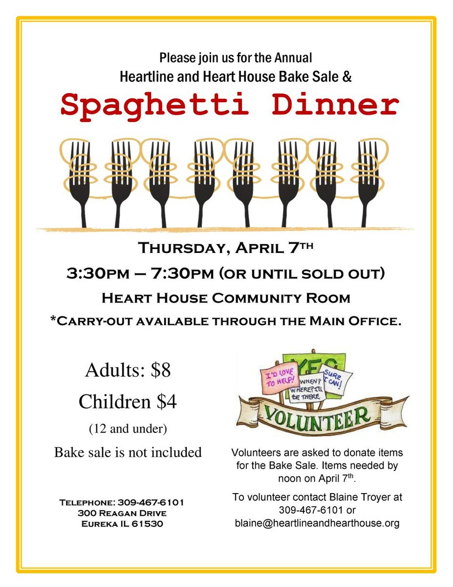 Thanks (in advance) to all the volunteers &amp; friends from Eureka College who will support Heart House tomorrow!