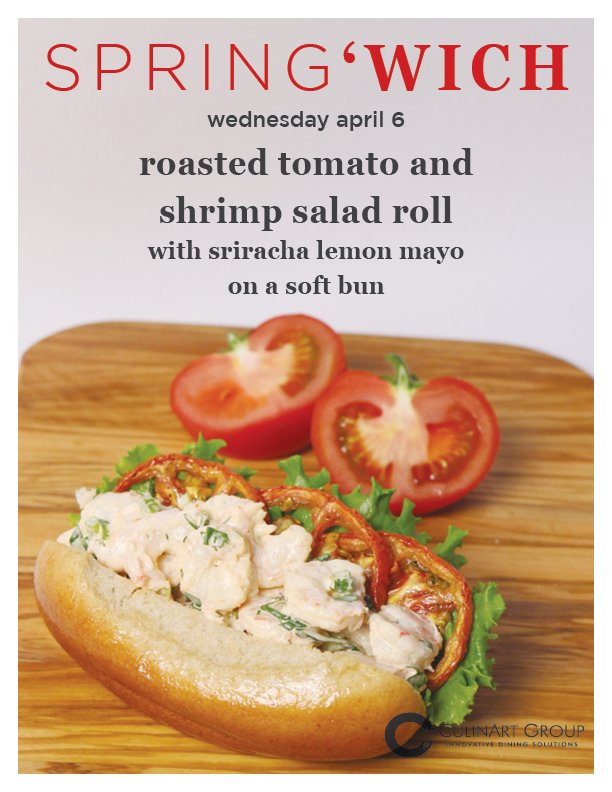 CulinArtGroup's tweet photo. For our college and business cafés, we're serving this Roasted Tomato &amp; Shrimp Salad Roll. #springwiches #sandwich https://t.co/bzN7f2LXNm