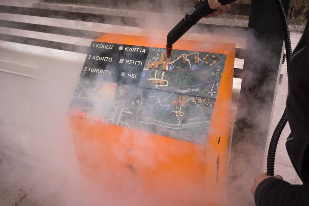 TactMap's tweet image. Clean up time for our #tactilemaps which have being in use for one year! Steam cleaner action! #3dprinting #3dp