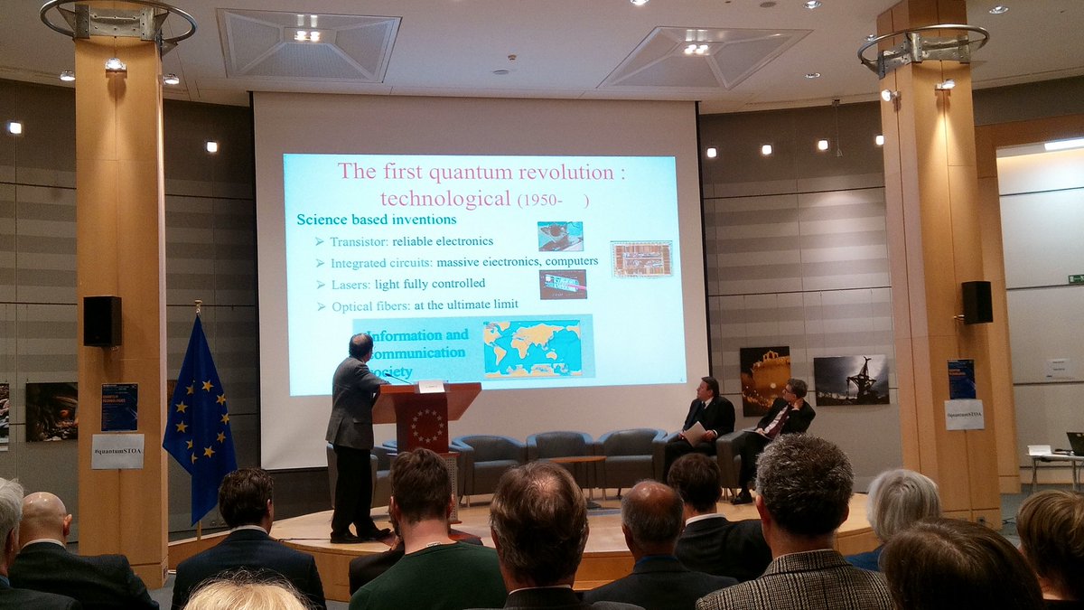 geekeconomist's tweet photo. Alain Aspect reminding some history of 1st Quantum Revolution... #QuantumSTOA https://t.co/BiSY9TwDRs
