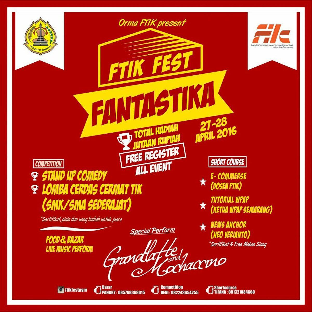 Haii PEMUDA SEMARANG 😊
Organisasi Mahasiswa FTIK Universitas Semarang present:
FTIK FEST 2016