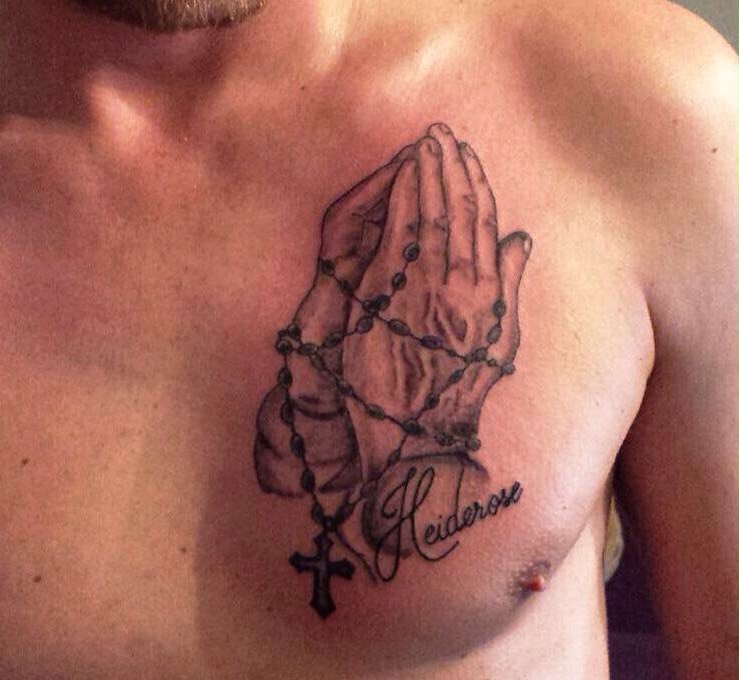 INKFINGERS CUSTOM TATTOO STUDIO  Healed black and grey praying hands with  wings chest piece done by Junior Tattoo Artist  Thanks to the customer   Facebook