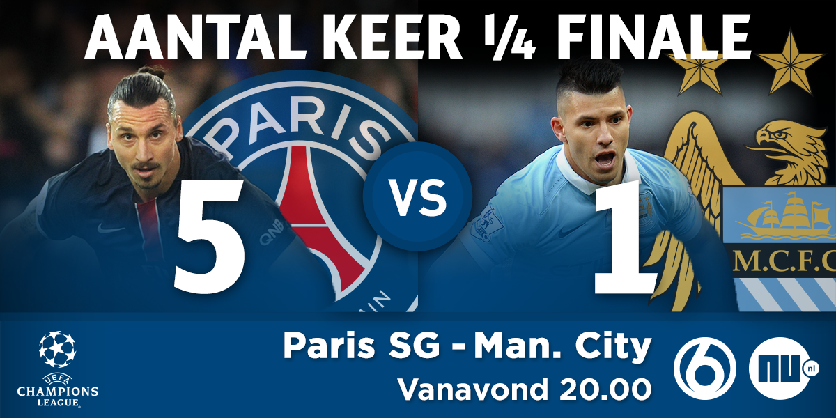 Paris Saint-Germain - Manchester City FC, vanavond vanaf 20.00 uur LIVE bij #SBS6 en via: mi8.ly/ze2s6l