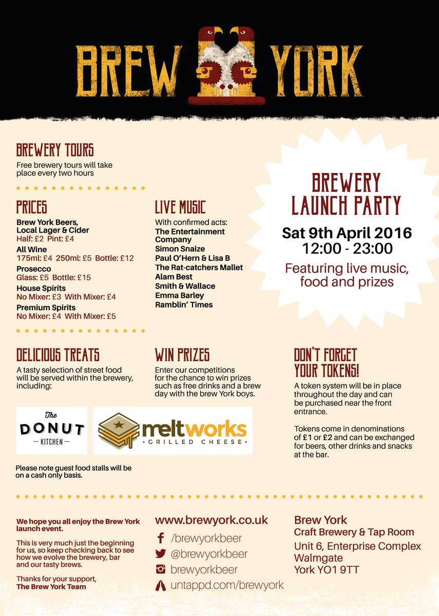 Just a reminder its our LAUNCH PARTY this Saturday, pop in and have a pint and listen to some live music! #Yorkbeer