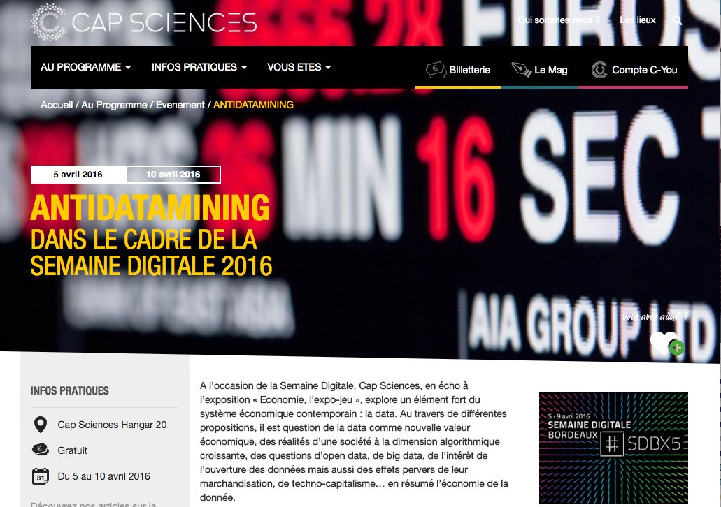pierregeorges00's tweet photo. #SDBX5 Anti #Data Mining hier soir et ce soir
#BigData #OpenData #Data4Care #Data4Good
à @capsciences https://t.co/6hJyGqSGLo