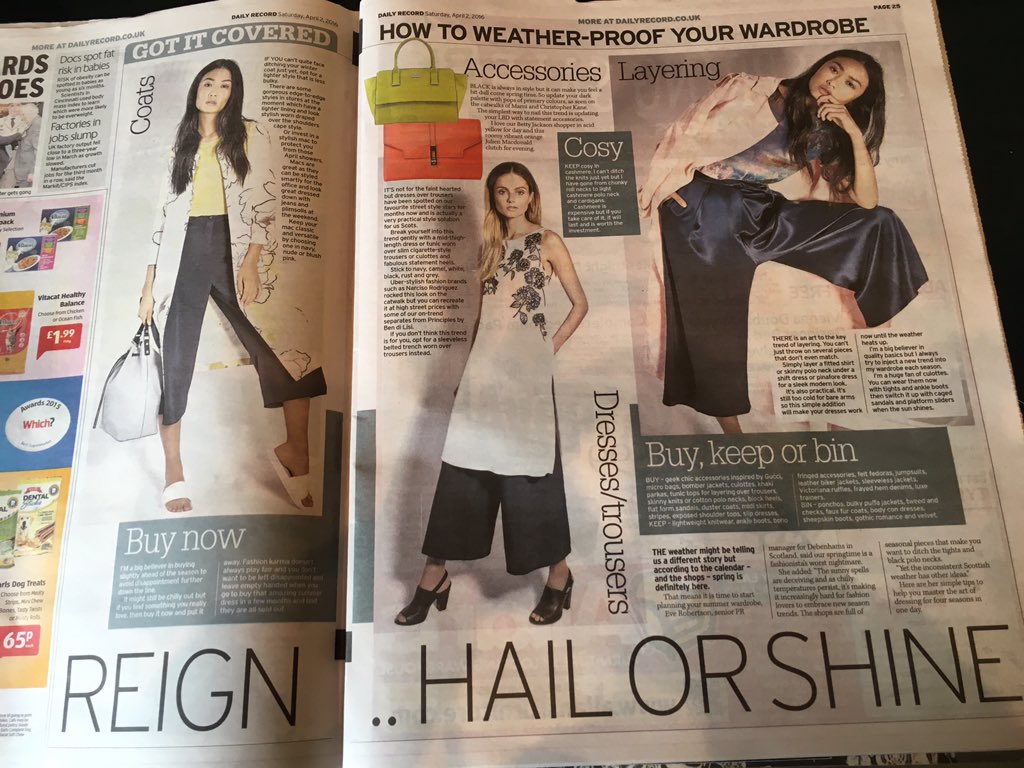 DebenhamsPRTeam's tweet photo. Thank you @TheEveningTimes &amp; @Daily_Record for these fab SS16 features. 💋 #coveragealert https://t.co/SPVU5pIxsc