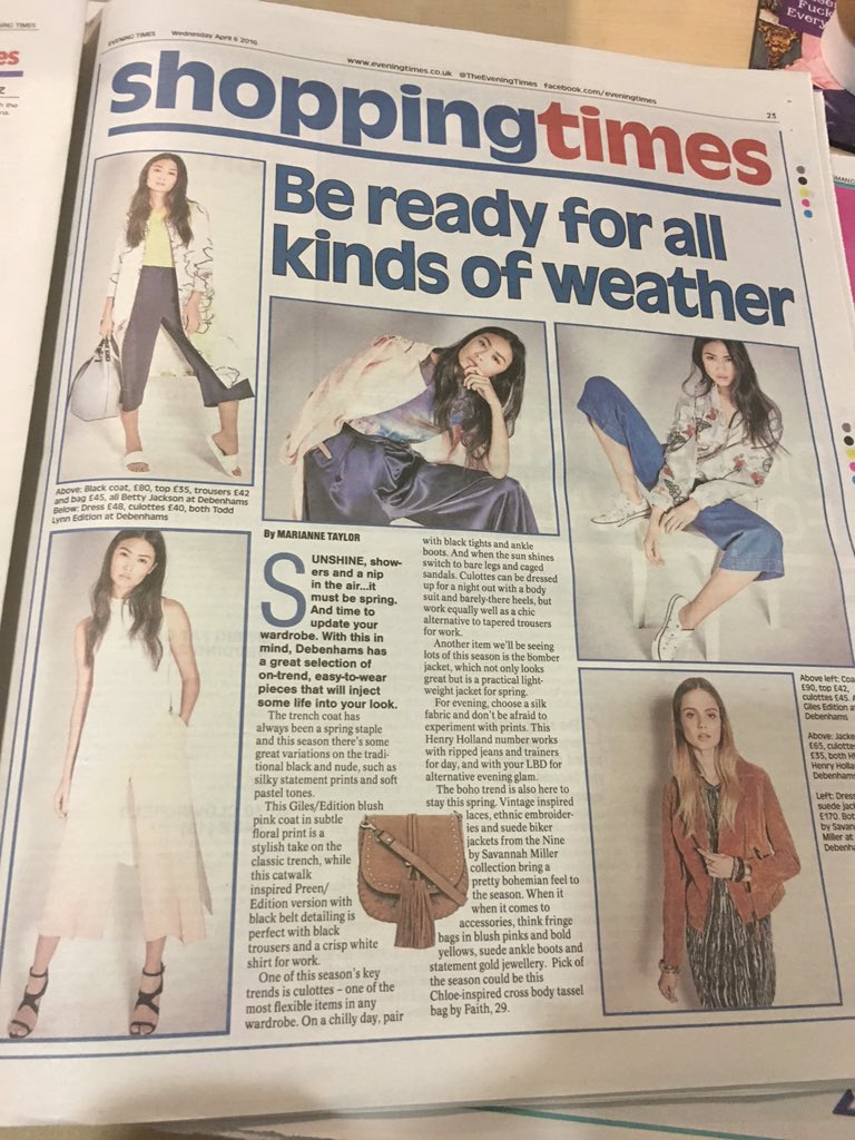 DebenhamsPRTeam's tweet photo. Thank you @TheEveningTimes &amp; @Daily_Record for these fab SS16 features. 💋 #coveragealert https://t.co/SPVU5pIxsc