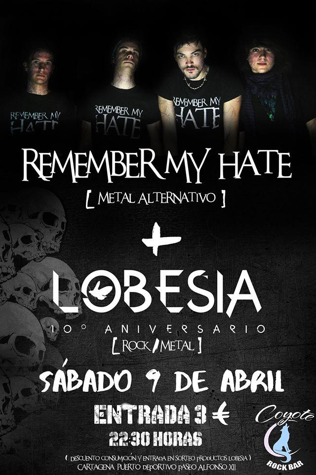 CoyoteCT's tweet photo. un #sabado grande nos espera! @lobesia con su 10º aniversario y @RememberMyHate haciendo su presentación en sociedad https://t.co/b6Ve9MXK4H