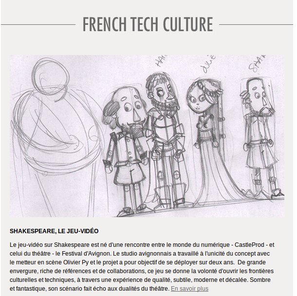 ShakespeareJV's tweet photo. La newsletter du @FestivalAvignon ! Merci ! https://t.co/2W8h10GJfR #Shakespeare #game #indiedev #FDA16 #FrenchTech https://t.co/3w2y04edCG