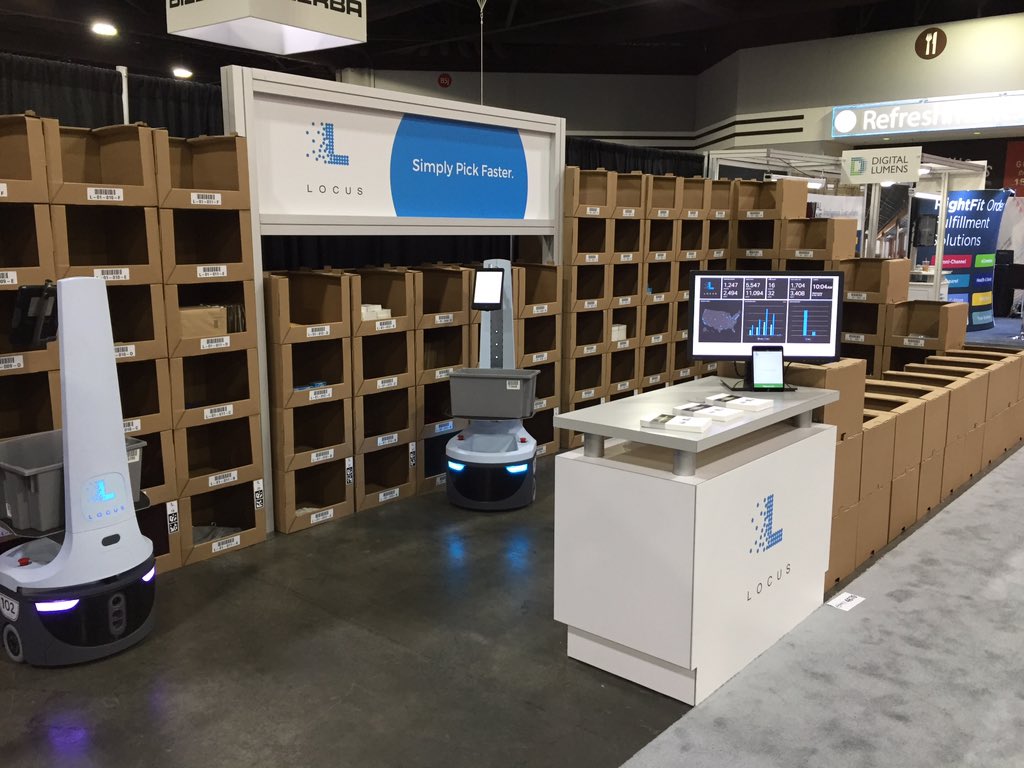 LocusBot's tweet image. Ready for day 3! My battery is fully charged and I&apos;m good to go. #MODEX2016 #simplypickfaster
