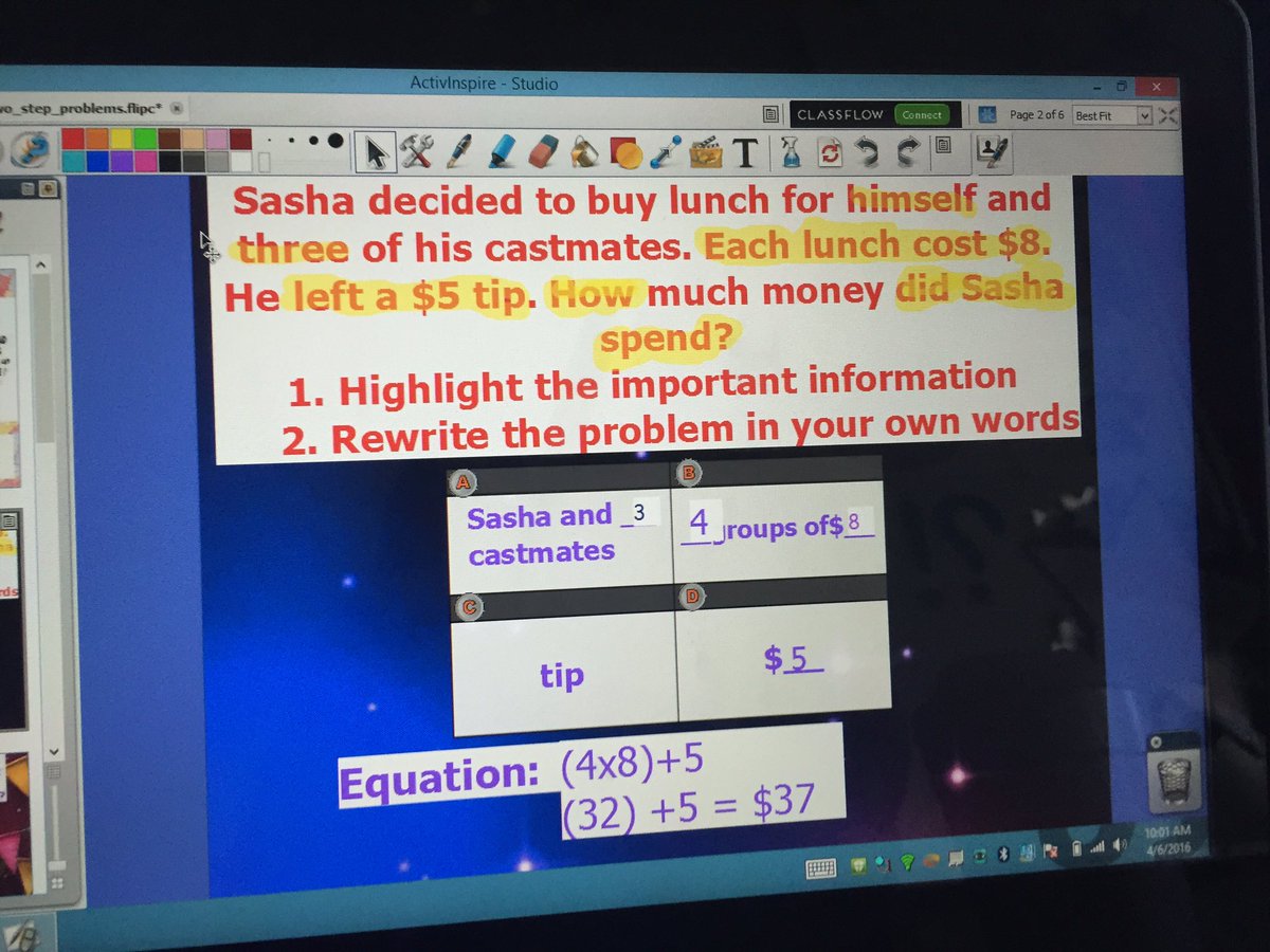 MrsStefanik's tweet image. Hi Mr @SashaFarber you are very generous! Who would you buy lunch for? #DWTSMath #2stepwordproblems