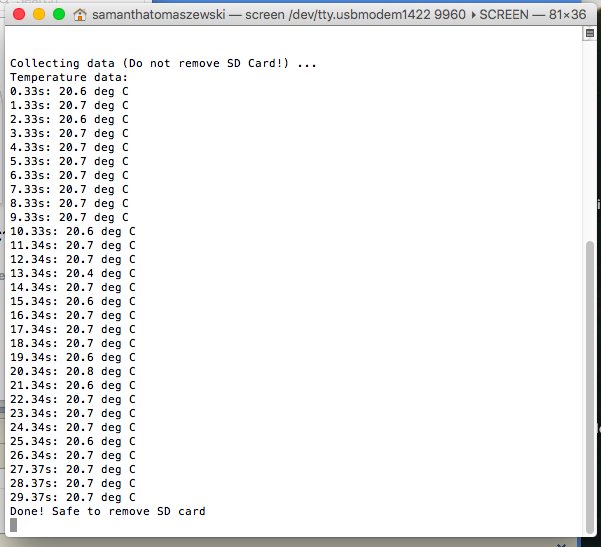 samanthajtom's tweet image. Changed the code in #LehighMakerJ sensors to collect temperature data for 30 secs instead of 10! #sensorjournalism