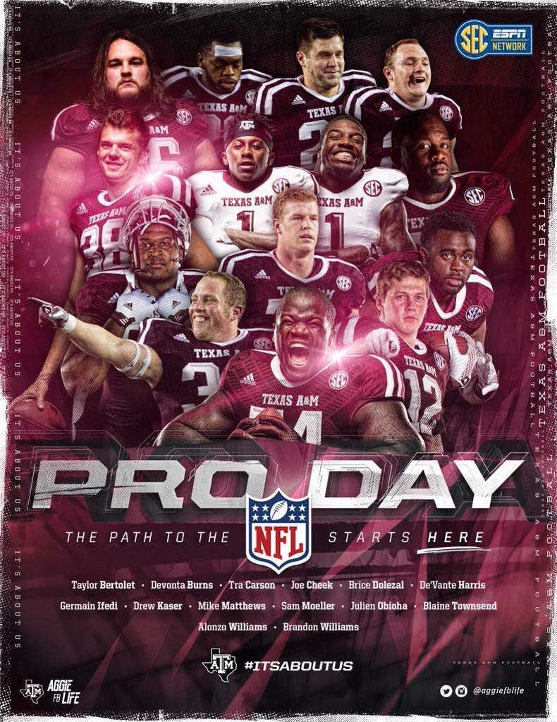 BJDenker's tweet photo. Pro Day in AggieLand! Goodluck today boys! #SECmade #ItsAboutUs #GigEm https://t.co/lG5yTU9UAi