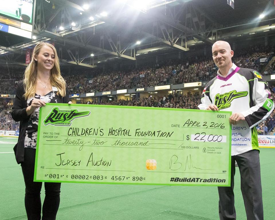 PattisonKids's tweet photo. Huge thanks to @SaskRushLAX, @TD_Canada &amp; Ryan Barclay for the $22K donation from Children's Hospital Game Night. https://t.co/qo31gq6ISw