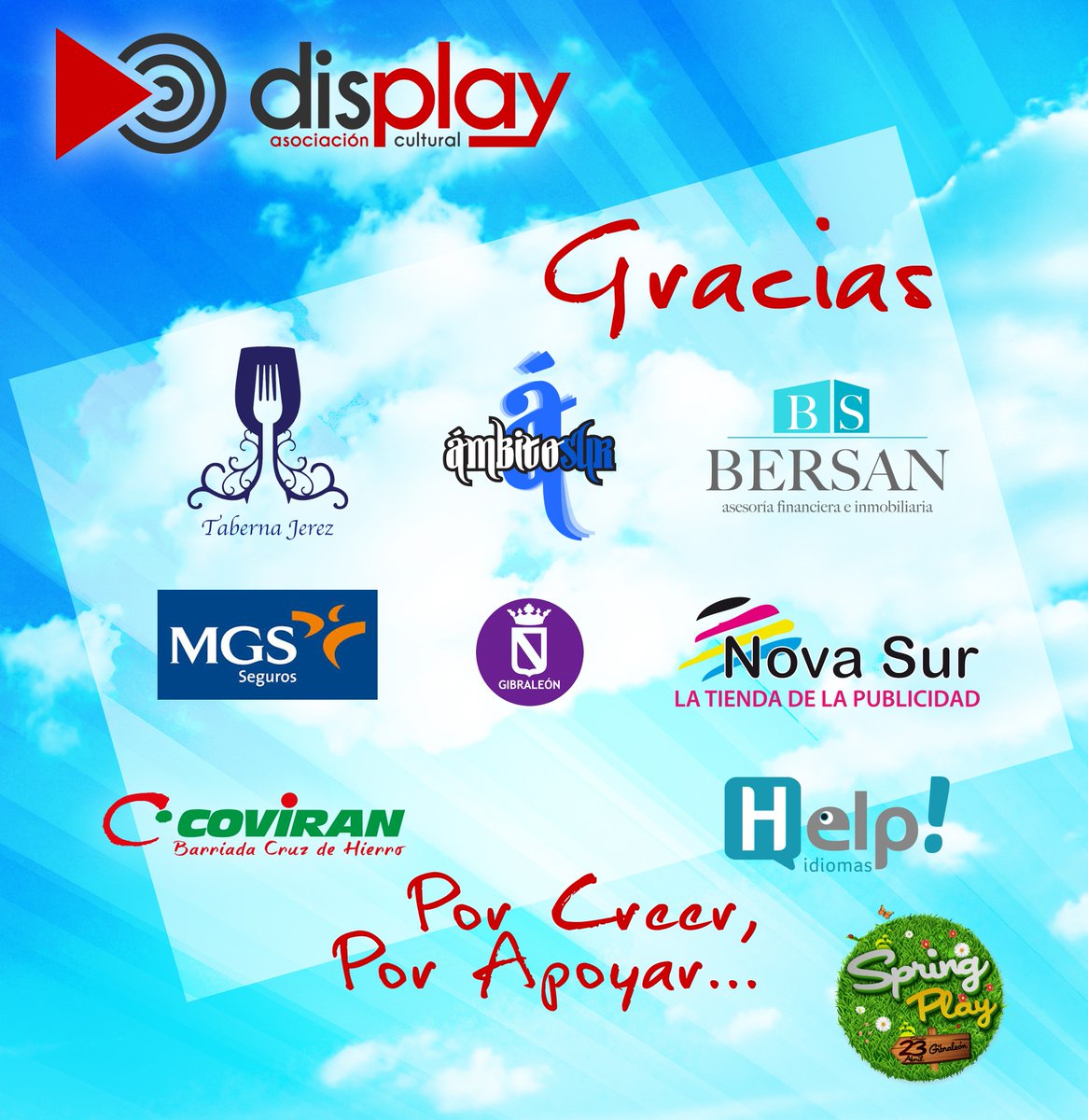 DisplayHLV's tweet photo. Sin ellos #SpringPlay no sería posible. Gracias a nuestros patrocinadores por su apuesta por la cultura en Gibraleón https://t.co/sR6UclRtkU