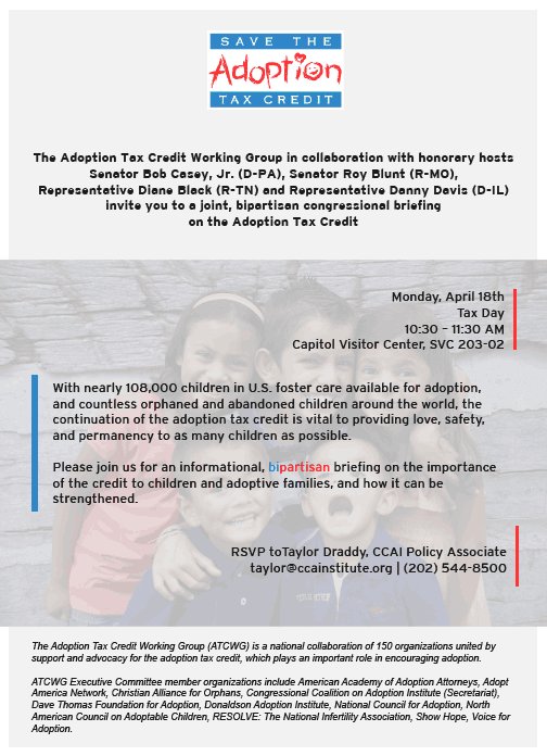 beantownkate's tweet photo. Hope you attend @SenWarren! MT @AdoptTaxCredit: Congressional briefing on #TaxDay, April 18! #passHR2434 #passS950 https://t.co/xD3rin1lDl