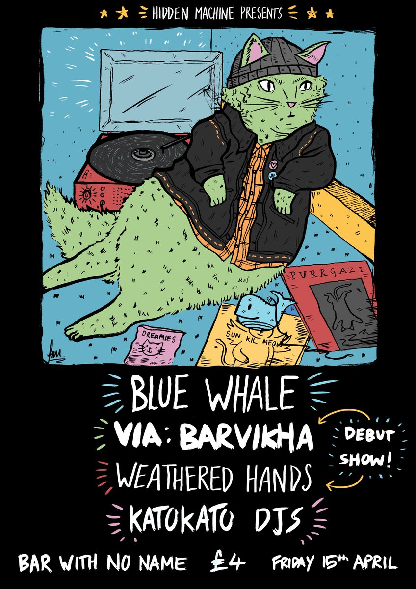 Enjoyed turning @ViaBarvikha into grunge cat for this <a href="/HiddenMachineNI/">Hidden Machine</a> gig poster! Its gonna be meow-varlous!