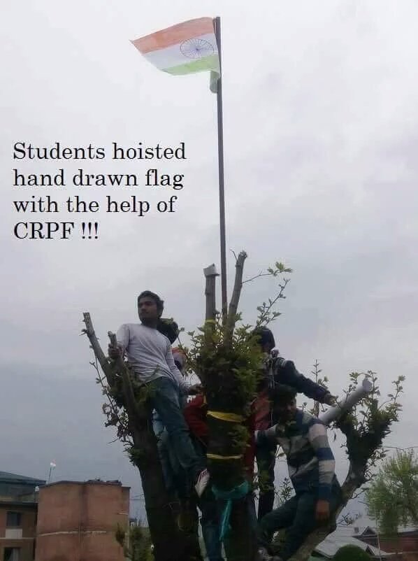 PRupala's tweet photo. Students hoisted hand drawn flag with the help of CRPF!! @BJP4India https://t.co/EHWue9fgUg