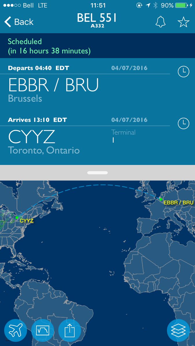 TomPodolec's tweet photo. Brussels Airlines #SN551 inaugural flight to #Toronto skeded Thu 13:10. BRU attacks postponed original Mar 27 flight https://t.co/4CKN3h1AoB