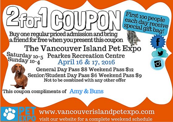 BunsBoutique's tweet photo. We're exhibiting at the VI Pet Expo on April 16-17! Bring a pet-loving friend with this 2-for-1 coupon #VIPetExpo16 https://t.co/jbELLMoe3E