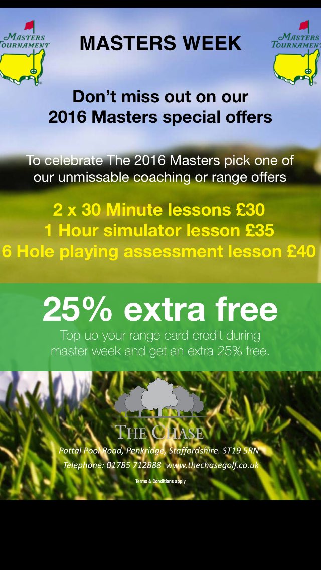 chase_academy's tweet image. Top up your range card during masters week and get 25% extra free plus don&apos;t miss our great coaching offers