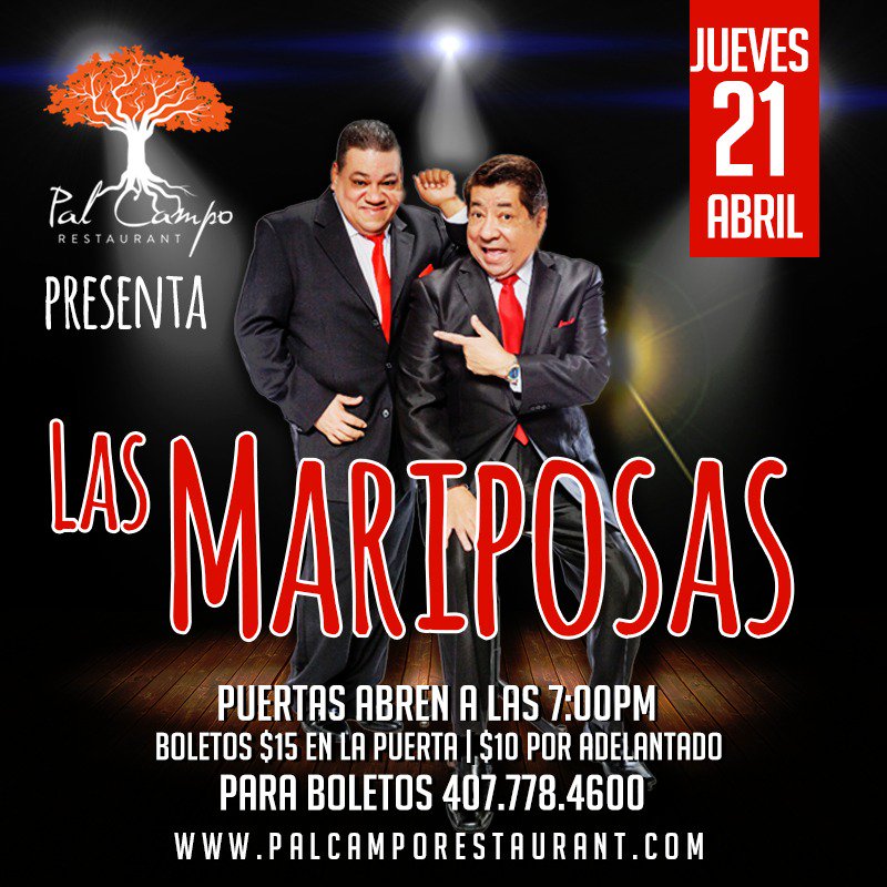 palcamporest's tweet photo. Las Mariposas regresan a Pal Campo Restaurant 🗓el Jueves 21 de Abril!!! Boletos🎟 a la venta ya! #palcamporest https://t.co/AnS9h7vGIo
