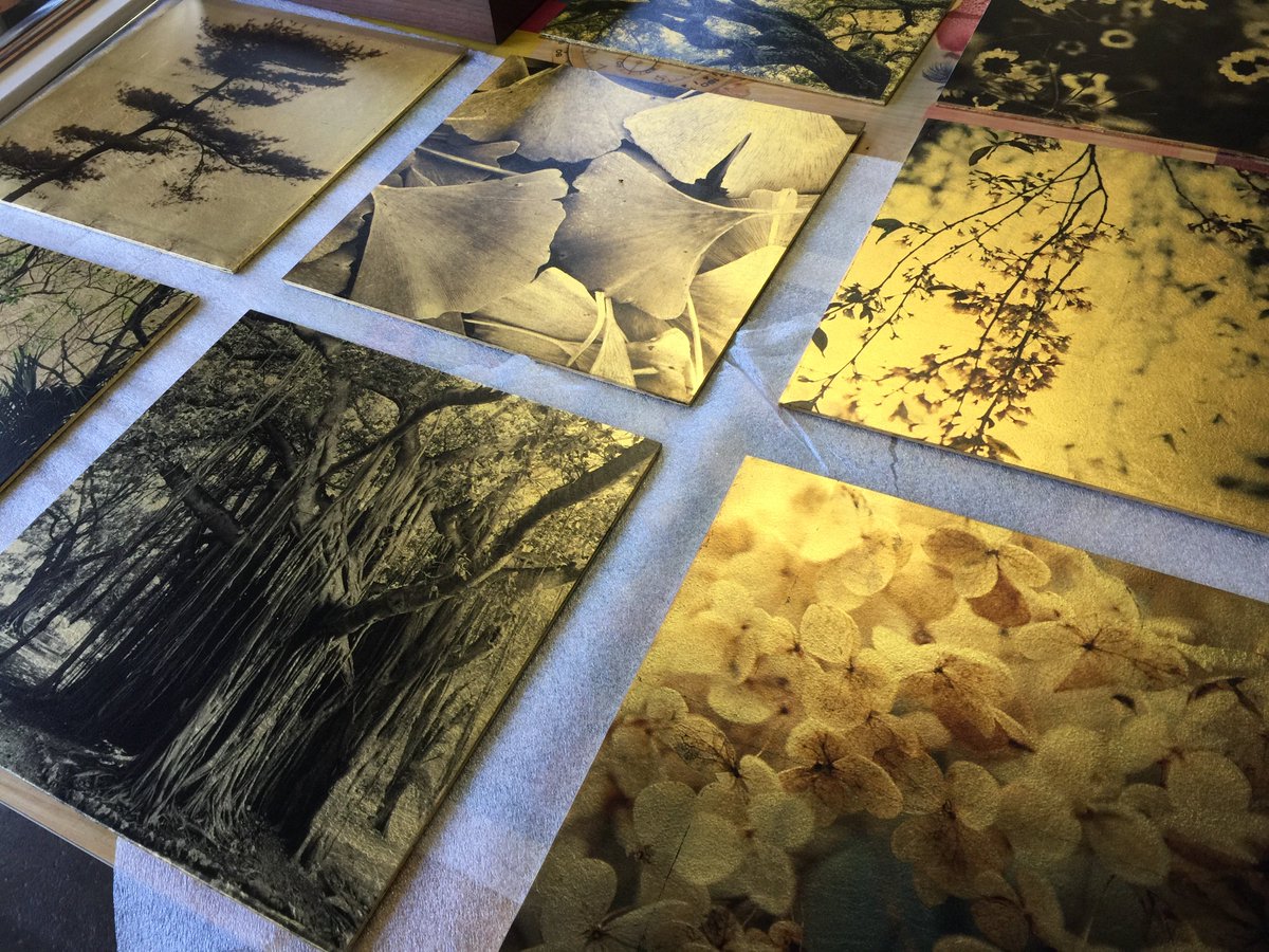 Sneak peak-Vicki + Tom's photographs on hand worked gold leaf. #hpmkt #limitededition #goldleaf #hpmkt2016 #design