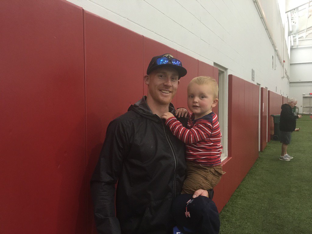 LouisvilleFB's tweet photo. Former QB Adam Froman with his son Gunner today at practice #FormerCards https://t.co/SJAQubVMaa