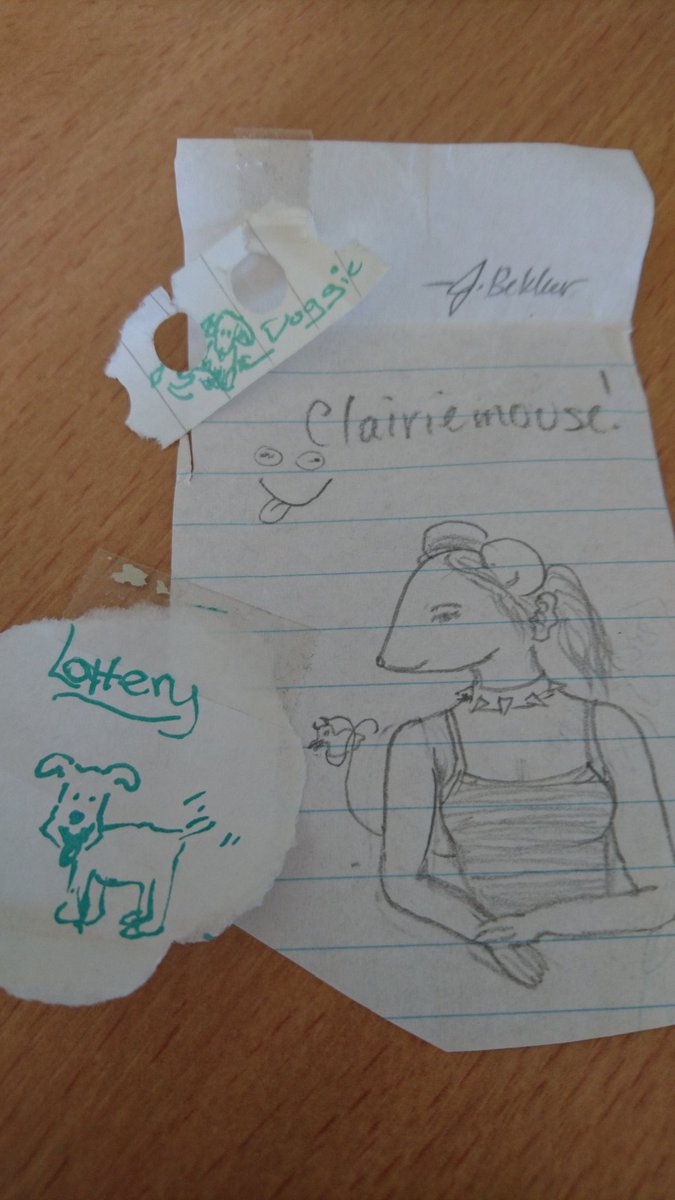 tiny_little_dot's tweet photo. omfg doodles from high school. I did the doggies, someone else did the me-mouse #RoomClean https://t.co/BFFRhuBNJG