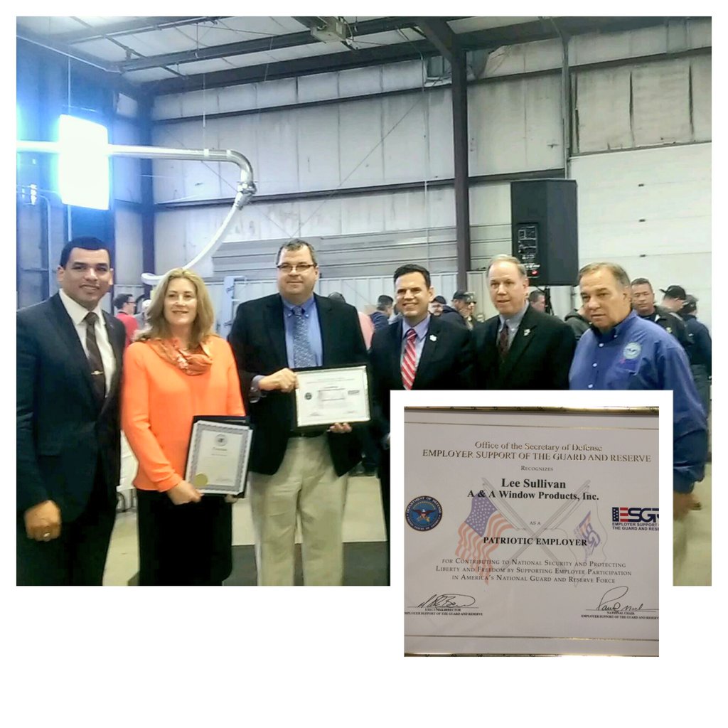 Urena's tweet photo. I joined our Fed Partners from @ESGR to present the 'Patriot Award' to @AAWindowPRODUCT of #Malden  Top Vet Employer https://t.co/INgqF72Mxs